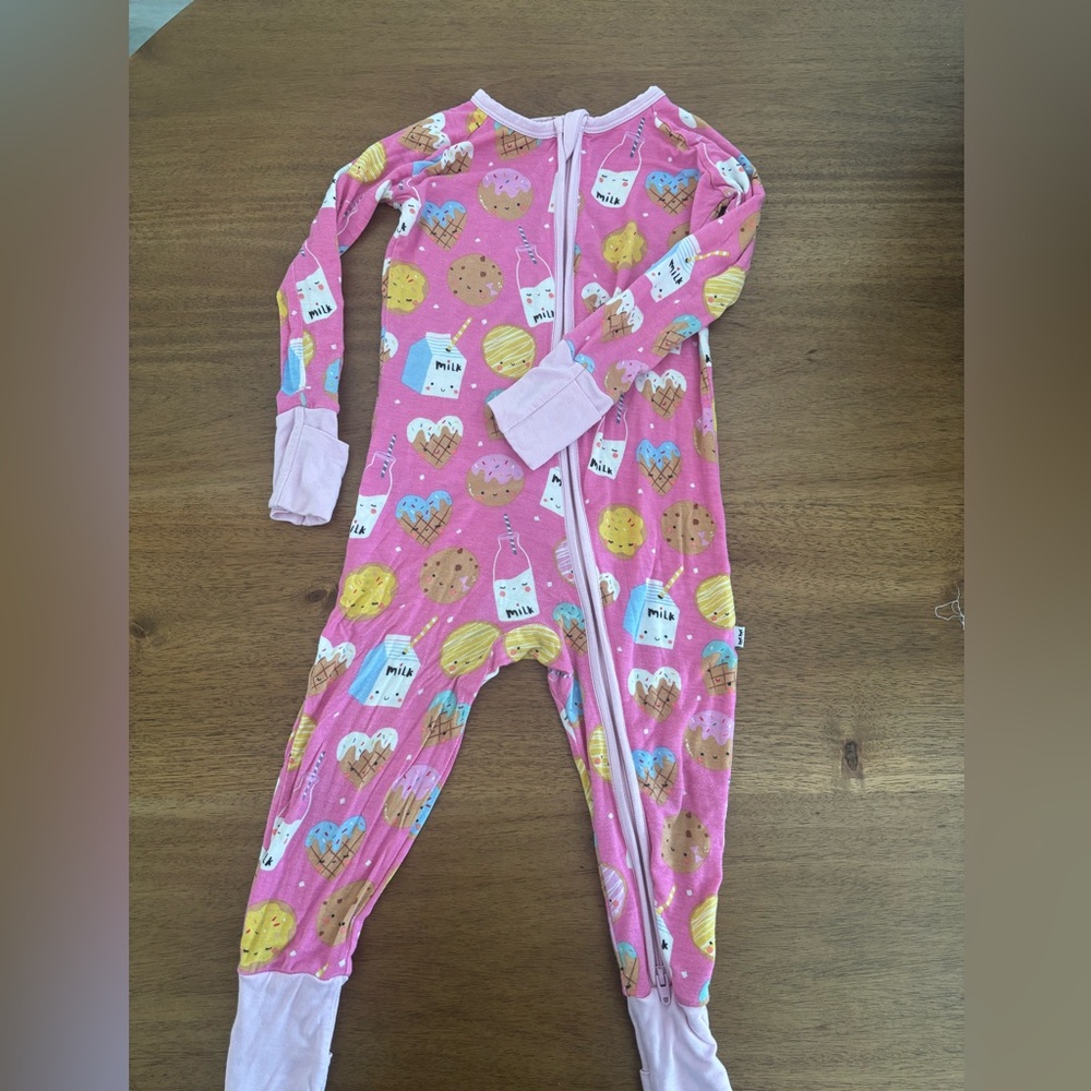 Little Sleepies Bamboo Cookies and Milk Pink Zippy Pajamas 12-18M Toddler/Baby